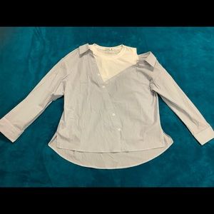 Jill Virton cotton striped asymmetric button blouse